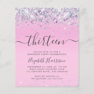 Budget Glitter 13th Birthday Party Invitation