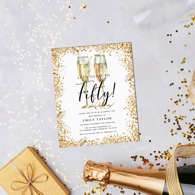 Budget Glitter 50th Birthday Party Invitation Flyer (Creator Uploaded)
