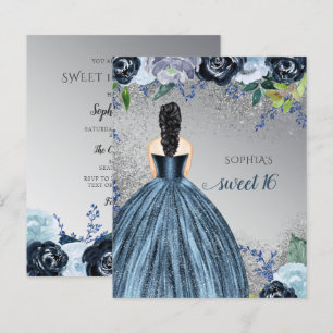 Budget Glitter Blue Dress Sweet 16 Invitation