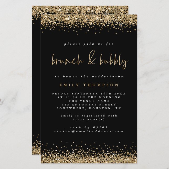 Budget Glitter Brunch Bubbly Bridal Shower Black (Front/Back)