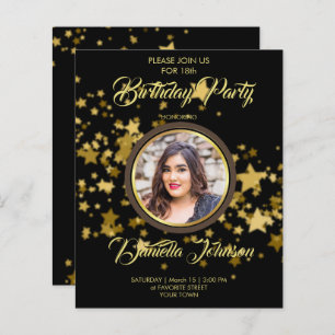 Budget Glitter confetti photo birthday invitation