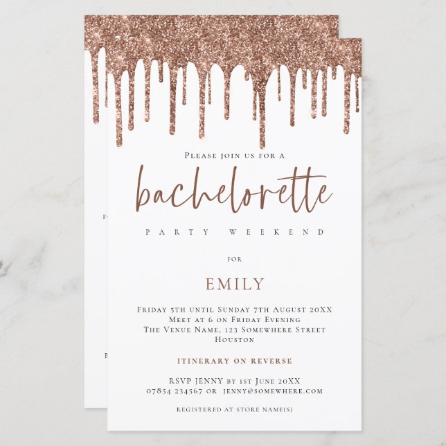 Budget Glitter Drip Bachelorette Weekend Invite (Front/Back)