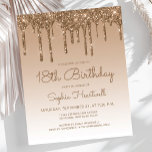 Budget Glitter Drip Gold 18th Birthday Party<br><div class="desc">This trendy 18th birthday party invitation features a sparkly gold faux glitter drip border and ombre background. The words "18th Birthday" and the name of the guest of honour appear in casual gold handwriting script, with the rest of the customisable text in gold sans serif font. The same gold glitter...</div>