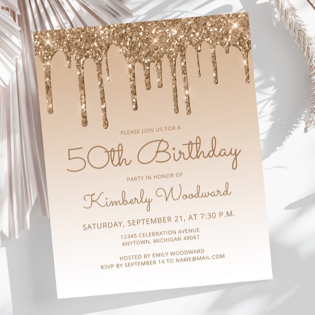 Budget Glitter Drip Gold 50th Birthday Invitation (Creator Uploaded)