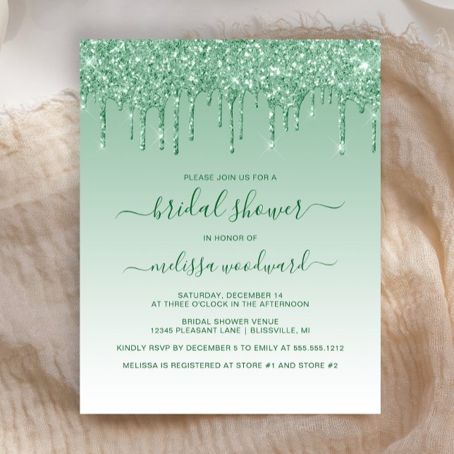 Budget Glitter Drip Green Bridal Shower Invite (Creator Uploaded)