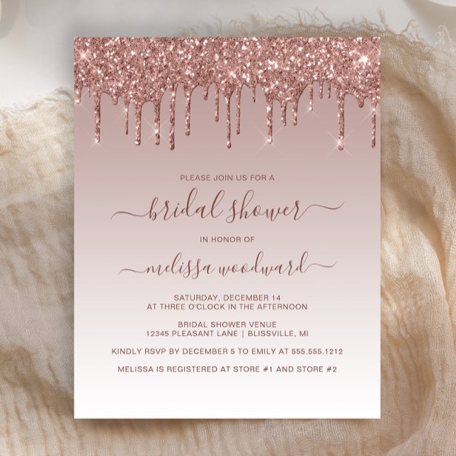 Budget Glitter Drip Rose Gold Bridal Shower Invite (Creator Uploaded)