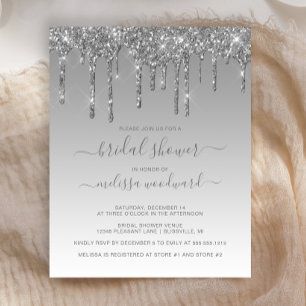 Budget Glitter Drip Silver Bridal Shower Invite