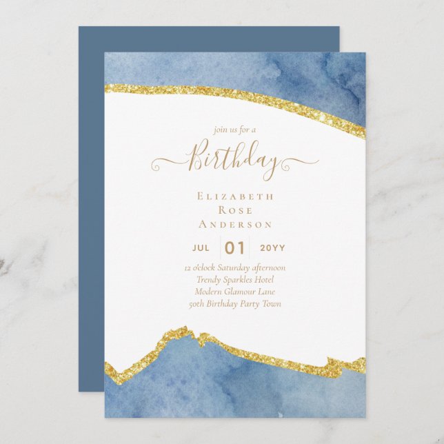 BUDGET Glitter Glam Agate Pretty Girly Any Age Invitation (Front/Back)