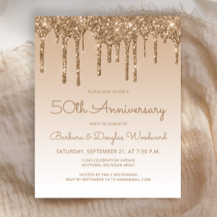 Budget Glitter Gold 50th Anniversary Invitation