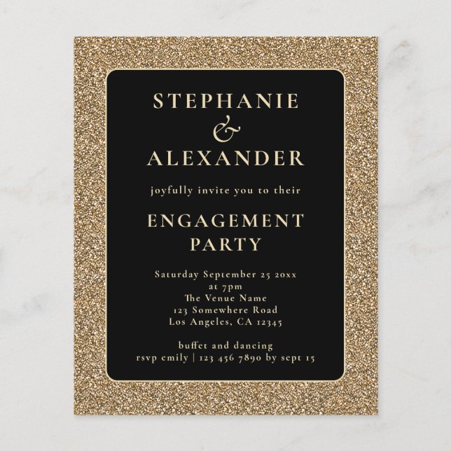 Budget Glitter Gold Black Engagement Party (Front)