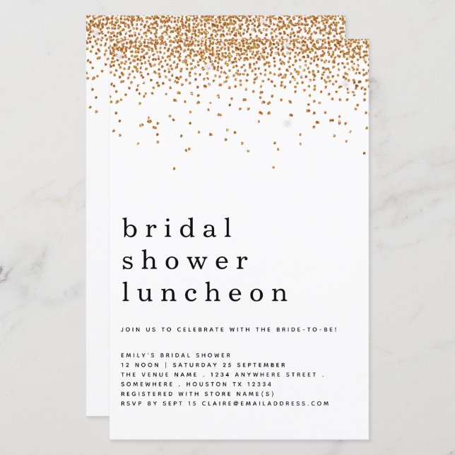 Budget Glitter Gold Bridal Shower Luncheon Invite (Front/Back)