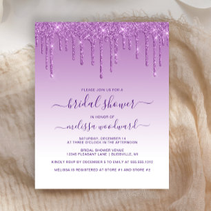 Budget Glitter Purple Bridal Shower Invitation