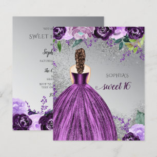 Budget Glitter Purple Dress Sweet 16 Invitation