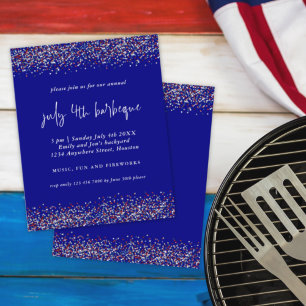 Budget Glitter Red Blue 4th July BBQ Invitation