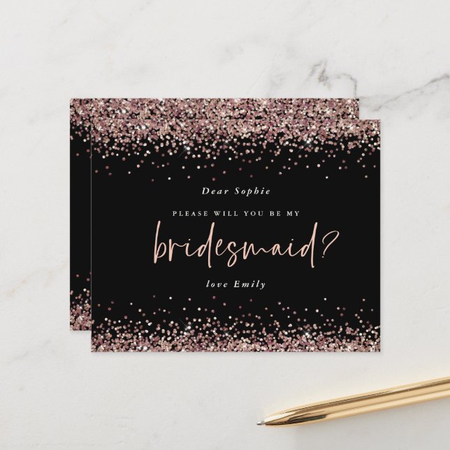 Budget Glitter Rose Gold Bridesmaid Request (Front/Back In Situ)