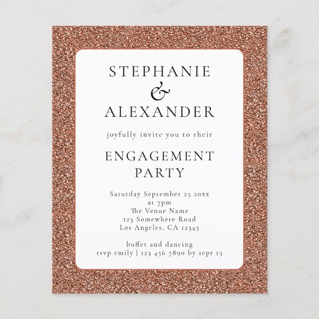 Budget Glitter Rose Gold White Engagement Party (Front)