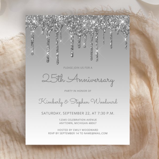 Budget Glitter Silver 25th Anniversary Invitation (Creator Uploaded)