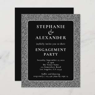Budget Glitter Silver Black Engagement Party Invit