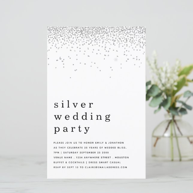 Budget Glitter Silver Wedding Party Invite (Standing Front)