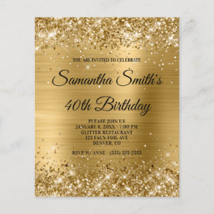 Budget Glittery Gold Foil 40th Birthday Invitation
