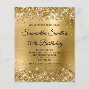 Budget Glittery Gold Glam 50th Birthday Invite