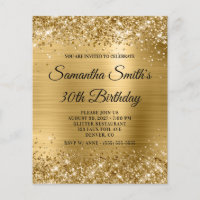 Budget Glittery Gold Glam Birthday Invite