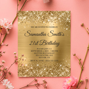Budget Glittery Gold Monogram 21st Birthday Invite