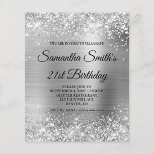 Budget Glittery Silver Foil 21st Birthday Invite