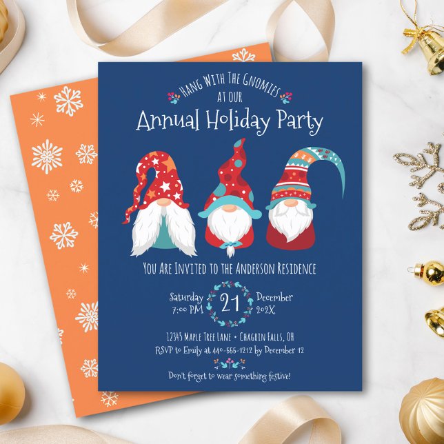 Budget Gnomes Christmas Holiday Party Blue Invite (Creator Uploaded)