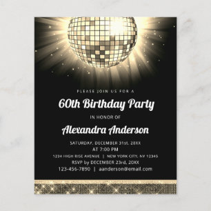 Budget Gold 60th Birthday Party 70's Disco Ball Flyer
