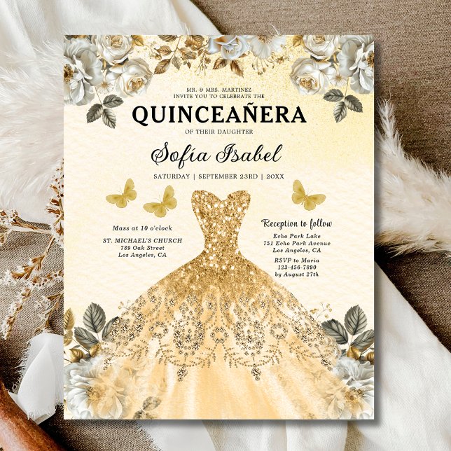 Budget Gold Bilingual Spanish Quinceanera Flyer (Creator Uploaded)