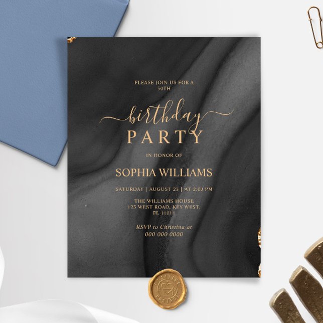 Budget Gold & Black Birthday Party Invitation (Creator Uploaded)