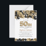 Budget Gold Black Glitter 50th Birthday Invitation<br><div class="desc">This elegant budget 50th birthday invitation features sparkling glitter balloons in various shades of gold and black with gold balloon number 50th. Falling streamers and confetti in black and gold complete the party vibe. Back features gold diagonal stripes. Easy to customise by clicking "Personalise".</div>