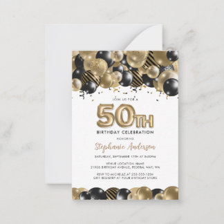 Budget Gold Black Glitter 50th Birthday Invitation