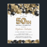 Budget Gold Black Glitter 50th Birthday Invitation<br><div class="desc">This budget 50th birthday invitation features sparkling glitter balloons in various shades of gold and black with gold balloon number 50th. Falling streamers and confetti in black and gold complete the party vibe. Back features gold diagonal stripes. Easy to customise by clicking "Personalise".</div>