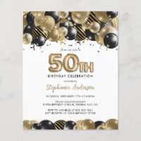 Budget Gold Black Glitter 50th Birthday Invitation