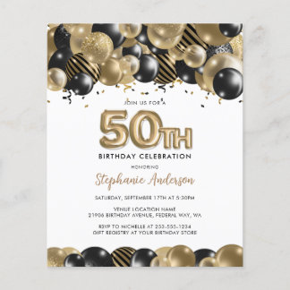 Budget Gold Black Glitter 50th Birthday Invitation