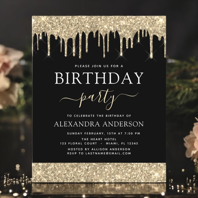 Budget Gold Black Glitter Any Age Birthday (Creator Uploaded)