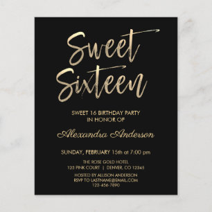 Budget Gold Black Sweet Sixteen Birthday Flyer