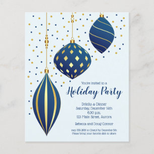 Budget Gold Blue Christmas Ornaments Invitation Flyer