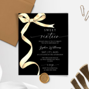 Budget Gold Bow Sweet 16 Birthday Invitation