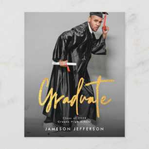 Budget Gold Brush Graduation Announcement Photo Flyer