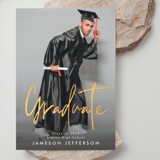 Budget Gold Brush Graduation Announcement Photo Flyer (Creator Uploaded)