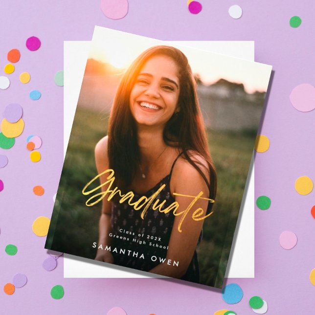 Budget Gold Brush Graduation Announcement Photo Flyer (Creator Uploaded)