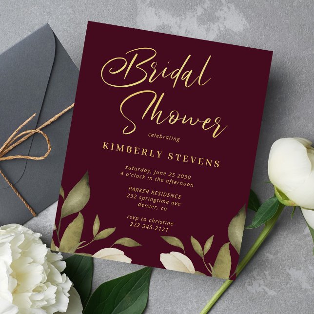 Budget gold burgundy bridal shower invitation (Creator Uploaded)
