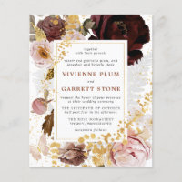 Budget Gold Burgundy Dusty Pink Wedding Invitation