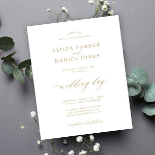 Budget gold calligraphy elegant wedding invitation
