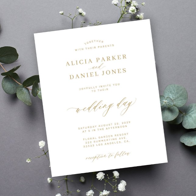 Budget gold calligraphy elegant wedding invitation (Creator Uploaded)