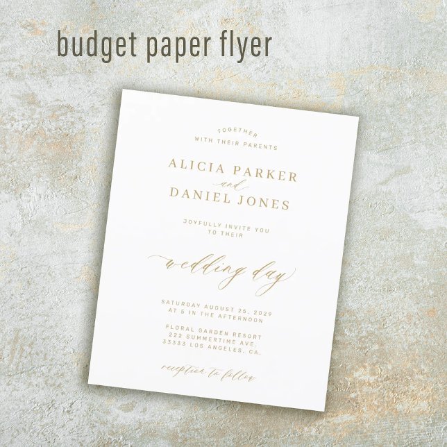 Budget gold calligraphy elegant wedding invitation flyer (Creator Uploaded)