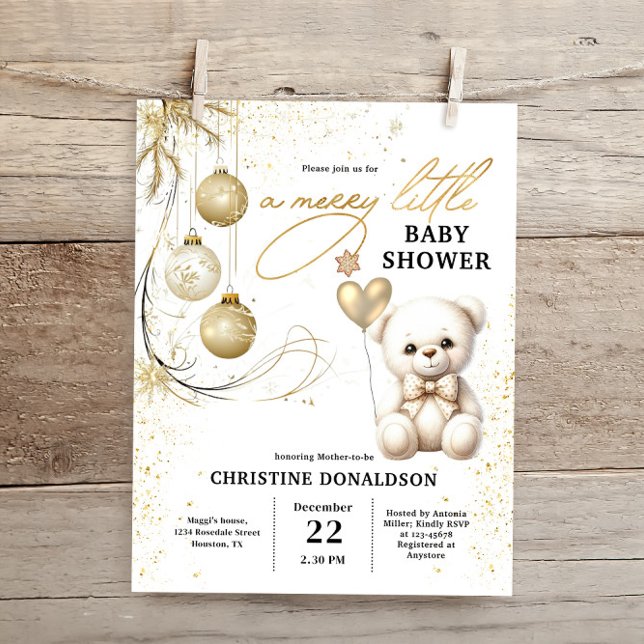 Budget Gold Christmas Baby Shower Invitation (Creator Uploaded)